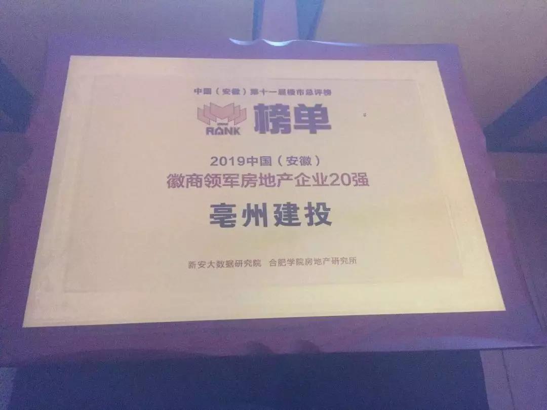 建投地产荣膺“2019 中国（安徽）徽商领军房地产企业20强”